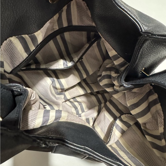 Urban Expressions Black Leather Suede Stripe Patchwork Hobo‎ Bag Purse Edgy - Picture 4 of 6